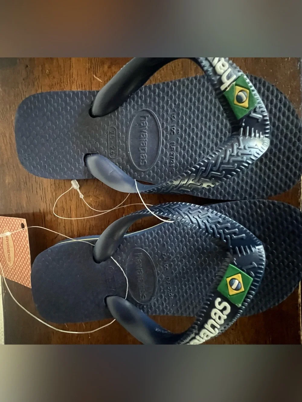 Havaianas Kids Navy Blue Flip Flop Sandals with Brazil Flag - 10C.  NWT